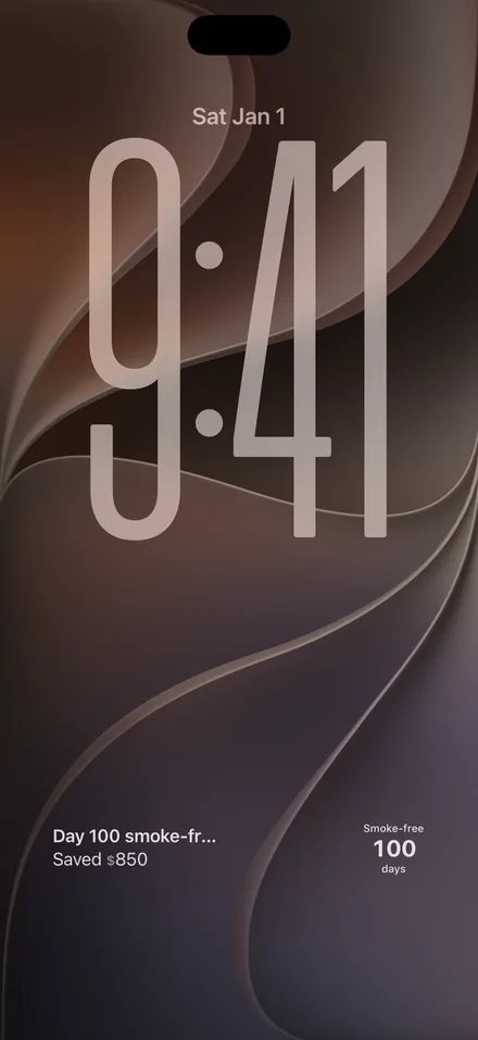 Lock Screen widgets. Day 100 smoke-free, saved $850